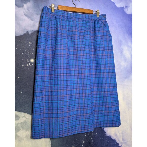 Vintage Pendleton Blue Plaid Wool Skirt Size 16 USA Made Geek Grunge Academia - Picture 2 of 8